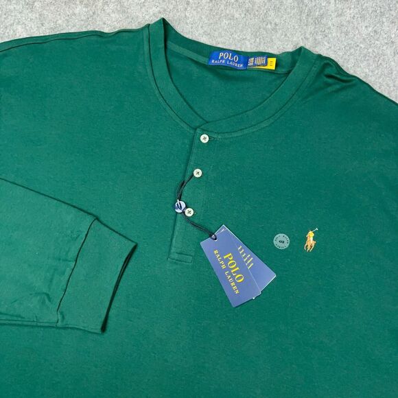 Polo Ralph Lauren Shirt Mens 4XB Green Long Sleeve Henley Tee Flesh Pony‎ NEW - Picture 1 of 14